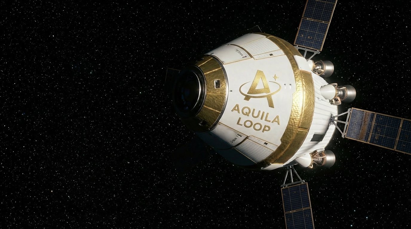 Capsule spatiale aux couleurs d'Aquila Loop en orbite